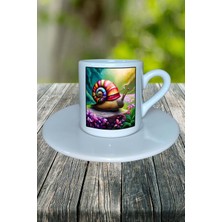 Salyangoz Baskılı Türk Kahvesi Fincanı Tabaklı Kişiselleştirilebilir Model 5