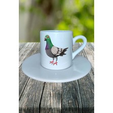 Güvercin Baskılı Türk Kahvesi Fincanı Tabaklı Kişiye Özel Model 5