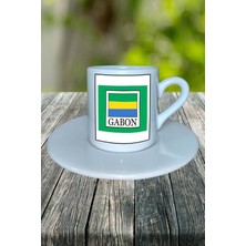 Gabon Ülke Bayrağı Bayrak Baskılı Türk Kahvesi Fincanı Tabaklı Kişiye Özel Model 1