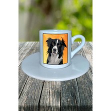 Border Collie Köpek Baskılı Türk Kahvesi Fincanı Tabaklı Kişiye Özel Model 2