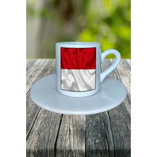 Monaco Ülke Bayrağı Bayrak Baskılı Türk Kahvesi Fincanı Tabaklı Kişiye Özel Model 1