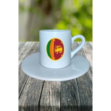 Sudan Ülke Bayrağı Bayrak Baskılı Türk Kahvesi Fincanı Tabaklı Kişiye Özel Model 2