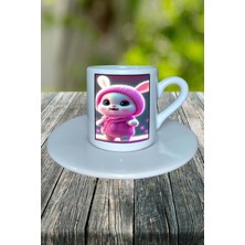 Tavşan Baskılı Türk Kahvesi Fincanı Tabaklı Kişiselleştirilebilir Model 7