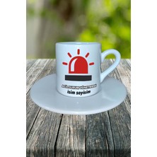 Acil Durum Yönetmeni Meslek Baskılı Türk Kahvesi Fincanı Tabaklı Kişiye Özel Model 1