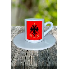Arnavutluk Ülke Bayrağı Bayrak Baskılı Türk Kahvesi Fincanı Tabaklı Kişiye Özel Model 4