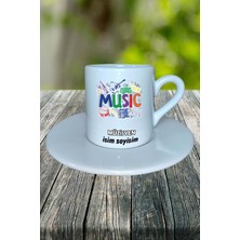 Müzisyen Meslek Baskılı Türk Kahvesi Fincanı Tabaklı Kişiye Özel Model 1