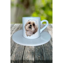 Shihtzu Köpek Baskılı Türk Kahvesi Fincanı Tabaklı Kişiye Özel Model 1