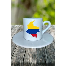 Kolombia Ülke Bayrağı Bayrak Baskılı Türk Kahvesi Fincanı Tabaklı Kişiye Özel Model 1