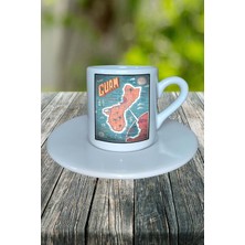 Guam Ülke Bayrağı Bayrak Baskılı Türk Kahvesi Fincanı Tabaklı Kişiye Özel Model 2