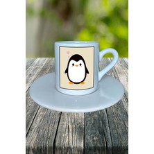 Penguen Baskılı Türk Kahvesi Fincanı Tabaklı Kişiselleştirilebilir Model 2