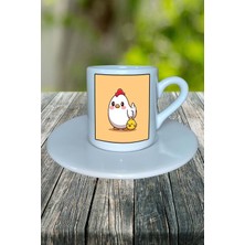 Tavuk Baskılı Türk Kahvesi Fincanı Tabaklı Kişiselleştirilebilir Model 2