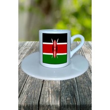 Kenya Ülke Bayrağı Bayrak Baskılı Türk Kahvesi Fincanı Tabaklı Kişiye Özel Model 3