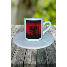 Arnavutluk Ülke Bayrağı Bayrak Baskılı Türk Kahvesi Fincanı Tabaklı Kişiye Özel Model 1