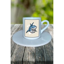 Köpek Balığı Baskılı Türk Kahvesi Fincanı Tabaklı Kişiselleştirilebilir Model 3