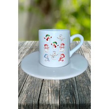 Yılbaşı  Kardan Adam Baskılı Türk Kahvesi Fincanı Kişiye Özel Model 10