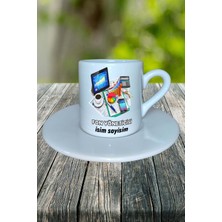 Fon Yöneticisi Meslek Baskılı Türk Kahvesi Fincanı Tabaklı Kişiye Özel Model 4