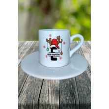 E Harfi Yeniyıl Hediye Noel Christmas  Baskılı Türk Kahvesi Fincanı Kişiye Özel Model 6
