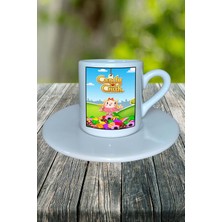 Candy Crash Saga Oyun Baskılı Türk Kahvesi Fincanı Tabaklı Kişiye Özel Model 2