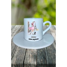 Stilist Meslek Baskılı Türk Kahvesi Fincanı Tabaklı Kişiye Özel Model 2