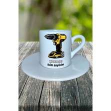 Montajcı Meslek Baskılı Türk Kahvesi Fincanı Tabaklı Kişiye Özel Model 2