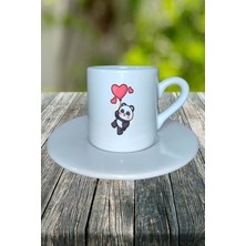 Sevgililer Günü Sevgili Baskılı Türk Kahvesi Fincanı Tabaklı Kişiye Özel Uçan Panda Model 44