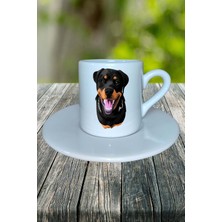 Rottweiler Köpek Baskılı Türk Kahvesi Fincanı Tabaklı Kişiye Özel Model 4