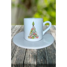 Yılbaşı  Yıl Başı Noel Ağacı  Baskılı Türk Kahvesi Fincanı Kişiye Özel Model 7