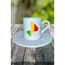 Mali Ülke Bayrağı Bayrak Baskılı Türk Kahvesi Fincanı Tabaklı Kişiye Özel Model 1