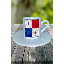 Panama Ülke Bayrağı Bayrak Baskılı Türk Kahvesi Fincanı Tabaklı Kişiye Özel Model 4