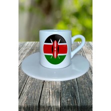 Kenya Ülke Bayrağı Bayrak Baskılı Türk Kahvesi Fincanı Tabaklı Kişiye Özel Model 2