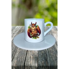 Baykuş Baskılı Türk Kahvesi Fincanı Tabaklı Kişiye Özel Model 1