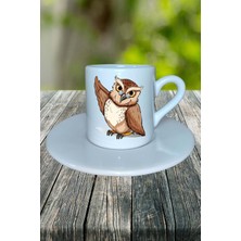 Baykuş Baskılı Türk Kahvesi Fincanı Tabaklı Kişiye Özel Model 5