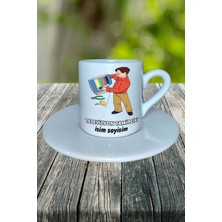 Televizyon Tamircisi Meslek Baskılı Türk Kahvesi Fincanı Tabaklı Kişiye Özel Model 2