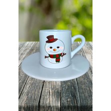 Yılbaşı  Kardan Adam Baskılı Türk Kahvesi Fincanı Kişiye Özel Model 20