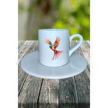 Kuş Baskılı Türk Kahvesi Fincanı Tabaklı Kişiye Özel Model 6