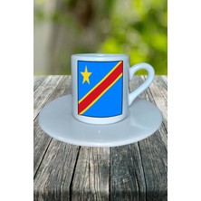 Kongo Ülke Bayrağı Bayrak Baskılı Türk Kahvesi Fincanı Tabaklı Kişiye Özel Model 1