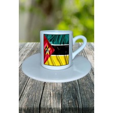 Mozambik Ülke Bayrağı Bayrak Baskılı Türk Kahvesi Fincanı Tabaklı Kişiye Özel Model 1