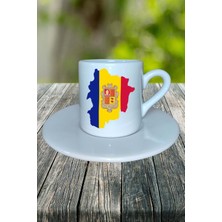 Andorra Ülke Bayrağı Bayrak Baskılı Türk Kahvesi Fincanı Tabaklı Kişiye Özel Model 2
