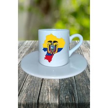 Ekvator Ülke Bayrağı Bayrak Baskılı Türk Kahvesi Fincanı Tabaklı Kişiye Özel Model 1