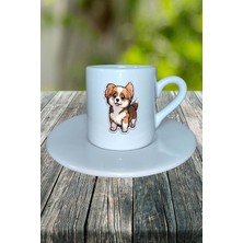 Spaniel Köpek Baskılı Türk Kahvesi Fincanı Tabaklı Kişiye Özel Model 1