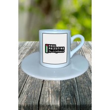 Filistin Ülke Bayrağı Bayrak Baskılı Türk Kahvesi Fincanı Tabaklı Kişiye Özel Model 8