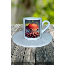 Ahtapot Baskılı Türk Kahvesi Fincanı Tabaklı Kişiselleştirilebilir Model 4