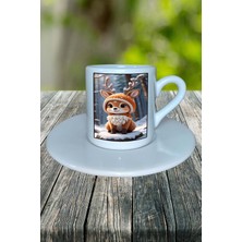 Sevgililer Günü Sevgili Baskılı Türk Kahvesi Fincanı Tabaklı Kişiye Özel Geyik Model 22