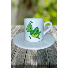 Çekirge Baskılı Türk Kahvesi Fincanı Tabaklı Kişiye Özel Model 2