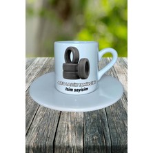 Oto Lastik Tamircisi Meslek Baskılı Türk Kahvesi Fincanı Tabaklı Kişiye Özel Model 5