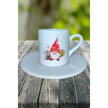 Yılbaşı  Noel Baba Baskılı Türk Kahvesi Fincanı Kişiye Özel Model 4