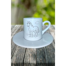 At Baskılı Türk Kahvesi Fincanı Tabaklı Kişiye Özel Model 3