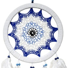 Saks Mavisi Nazar Motifli Kuş Tüylü Duvar Süsü