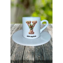 Y Harfi Kurabiye Noel Yeniyıl Isimli Baskılı Türk Kahvesi Fincanı Kişiye Özel Model 27