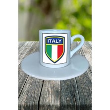 Italya Ülke Bayrağı Bayrak Baskılı Türk Kahvesi Fincanı Tabaklı Kişiye Özel Model 1